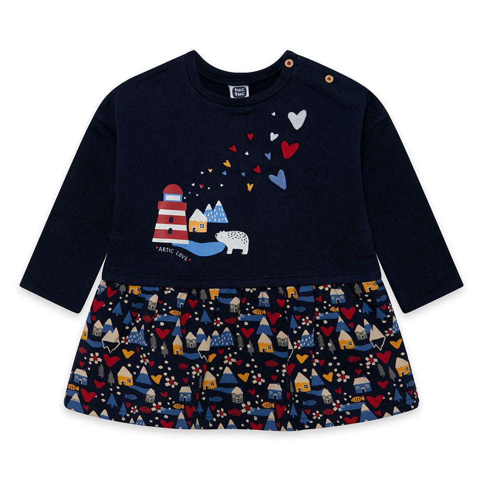 Robe en molleton de la Ligne Vêtements Fille Tuc tuc, avec jupe à motif multicolore, et petits cœ...