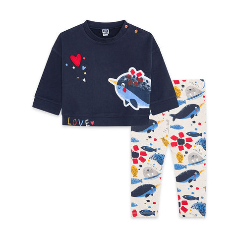 Leggings In Peluche Blu Con Stampa Floreale Per Bambina | TUC TUC Collezione Wild Flower | Morbidi E Caldi