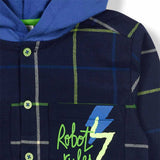 CHEMISE EN FLANELLE ET JERSEY AVEC CAPUCHE
