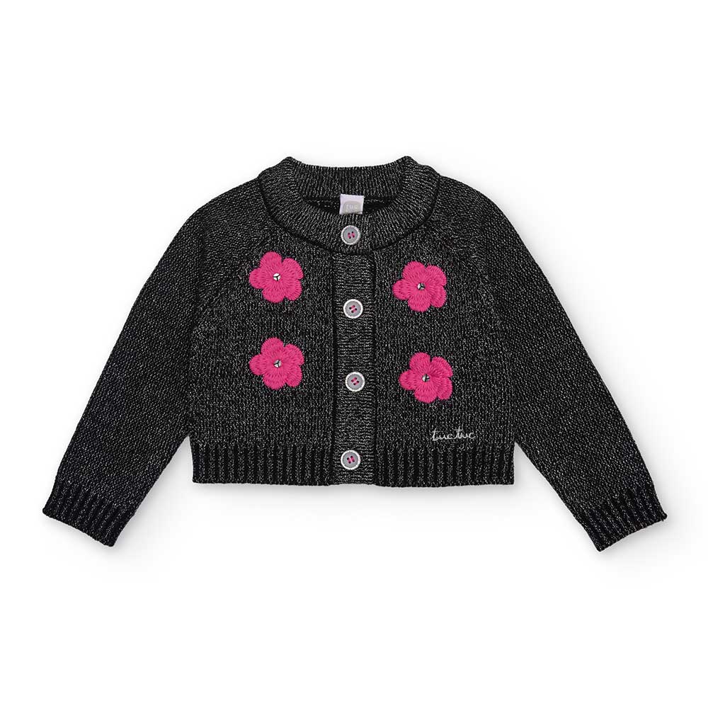 Cardigan corto della Linea Abbigliamento Bambina tuc Tuc, con fiori ricamati sul davanti e lavora...