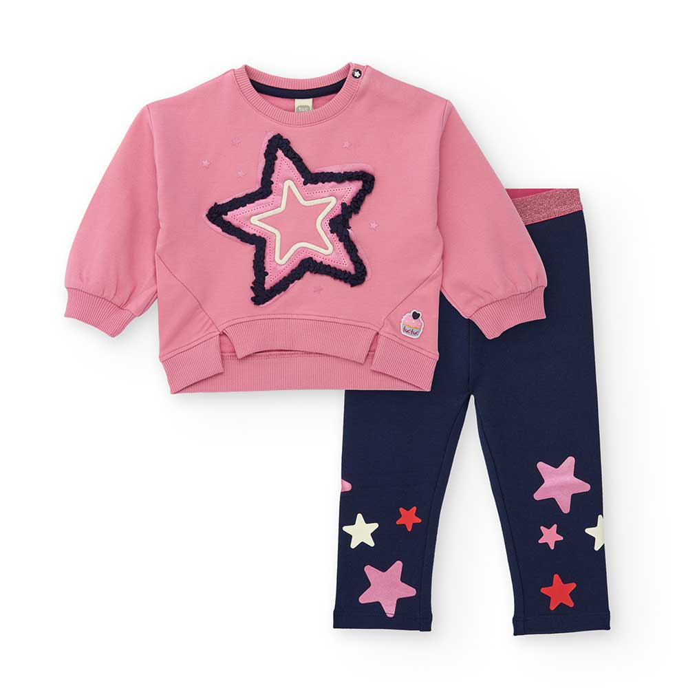 Completo due pezzi della Linea Abbigliamento Bambina tuc tuc, con felpa corta con stella al centr...