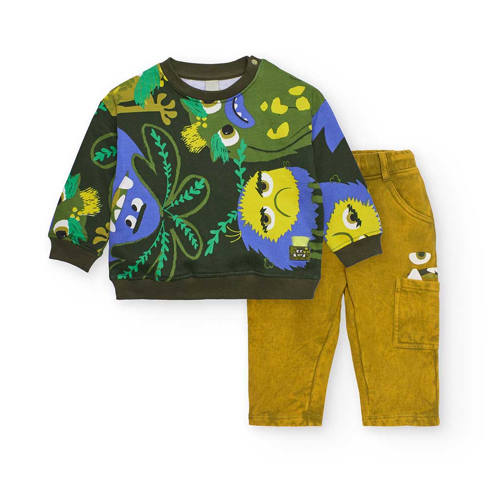 Tuta due pezzi della Linea Abbigliamento Bambino Tuc Tuc, con felpa a fantasia multicolor e panta...