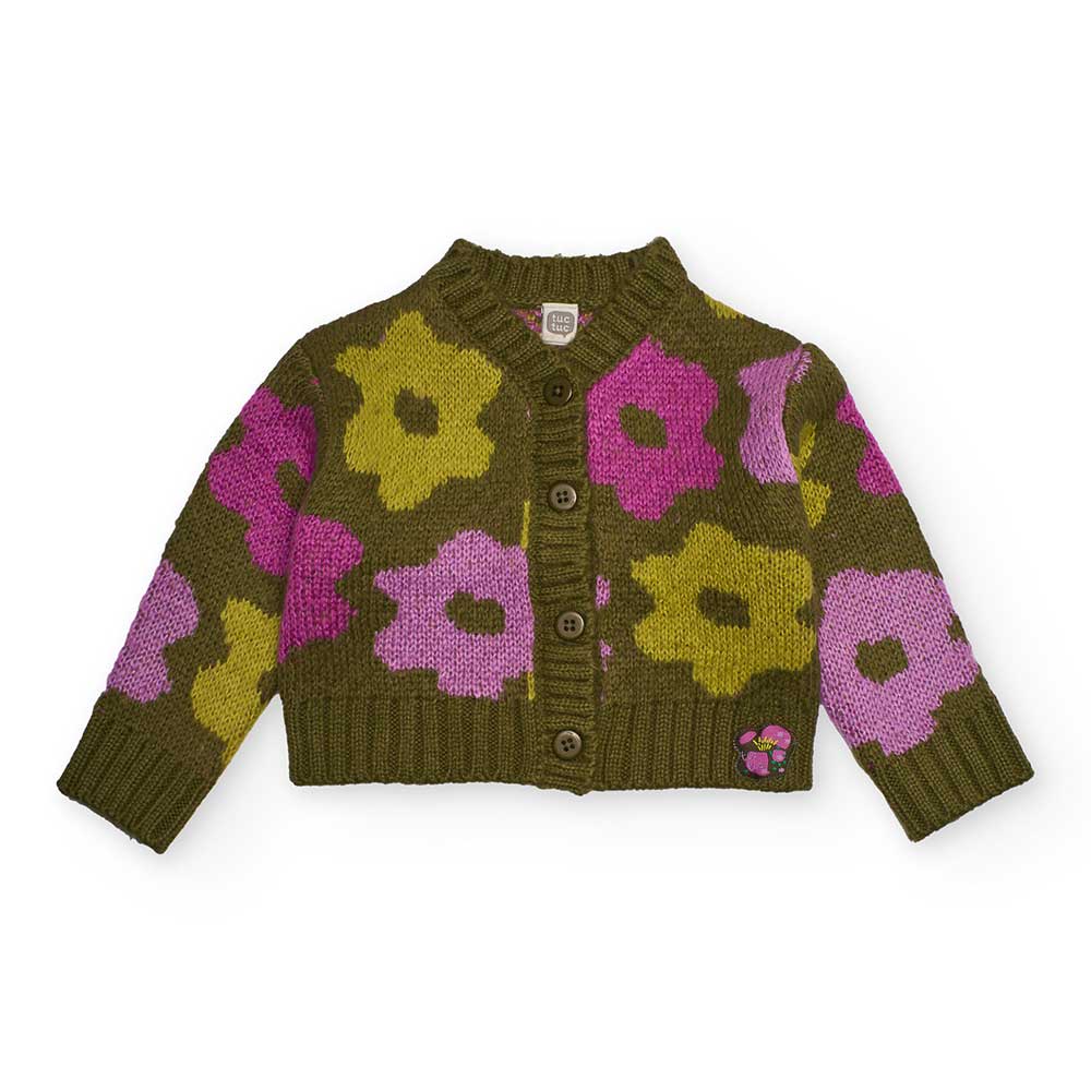 Cardigan en tricot de la Ligne Vêtements Fille Tuc Tuc, avec motif floral et petits boutons sur l...