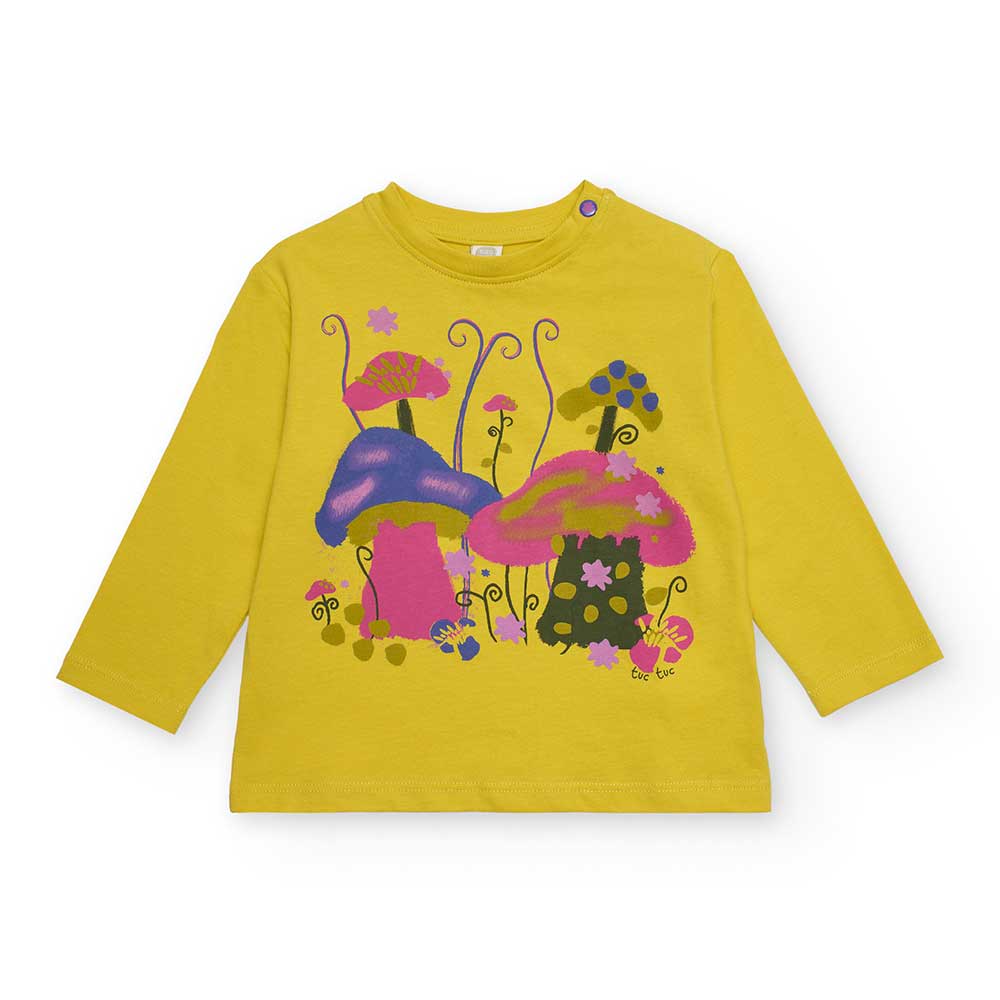 T-shirt de la ligne de vêtements Bmabina Tuc Tuc, avec col rond et imprimés colorés sur le devant...