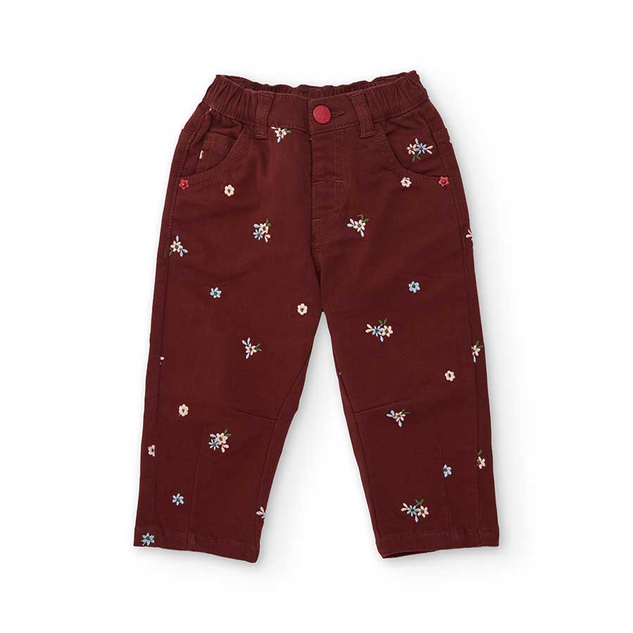 Questi pantaloni lunghi con delicati ricami floreali sono perfetti per la stagione autunnale e in...