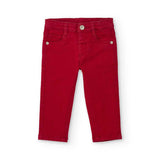 Pantaloni lunghi rossi da bambino con tasche e bottone centrale