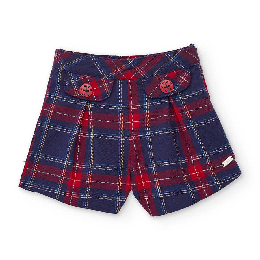 Questo pantalone corto a quadri è perfetto per le giornate autunnali ed invernali della tua bambi...