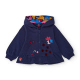 Felpa blu navy con cappuccio e stampe colorate floreali per bambina