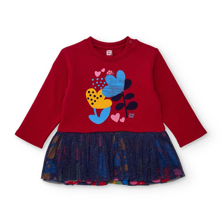 Scopri il fascino unico di questo vestito con maglia rossa e gonna in tulle glitterato, perfetto ...