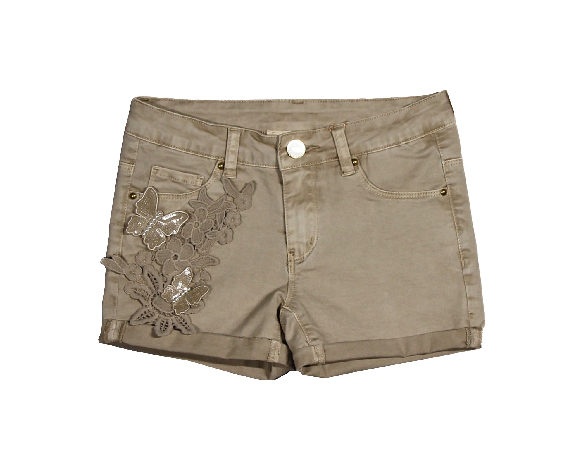 Short de la ligne Vêtements Fille Via Delle Perle modèle cinq poches régulier
  avec revers au ba...