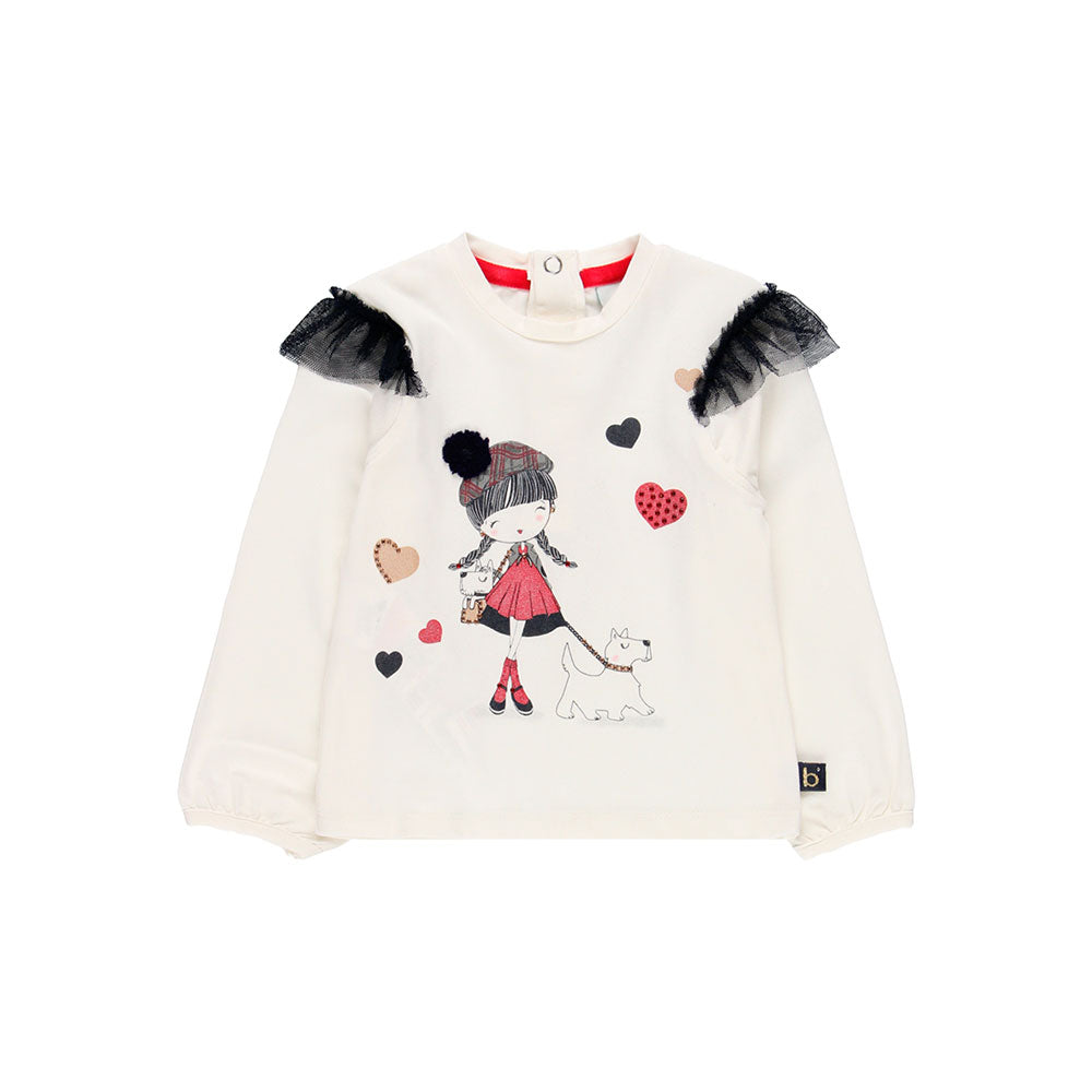 Maglietta della Linea Abbigliamento Bambina Boboli, con voilant sulle spalline e stampa con glitt...