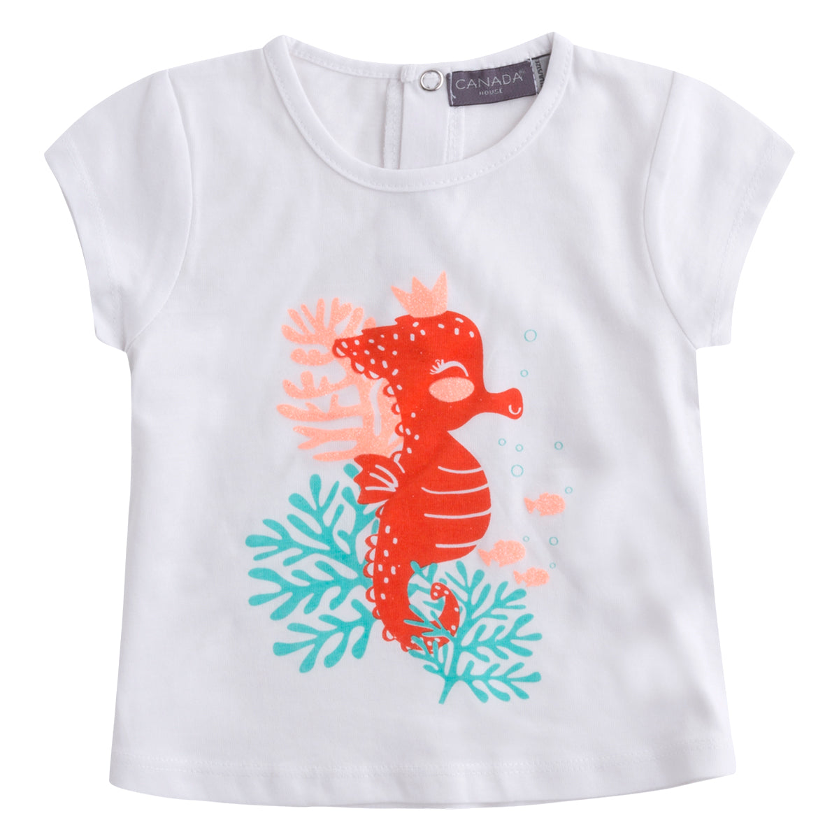 
  T-shirt della linea abbigliamento bambina Canada House, con stampa colorata sul
  davanti e bo...