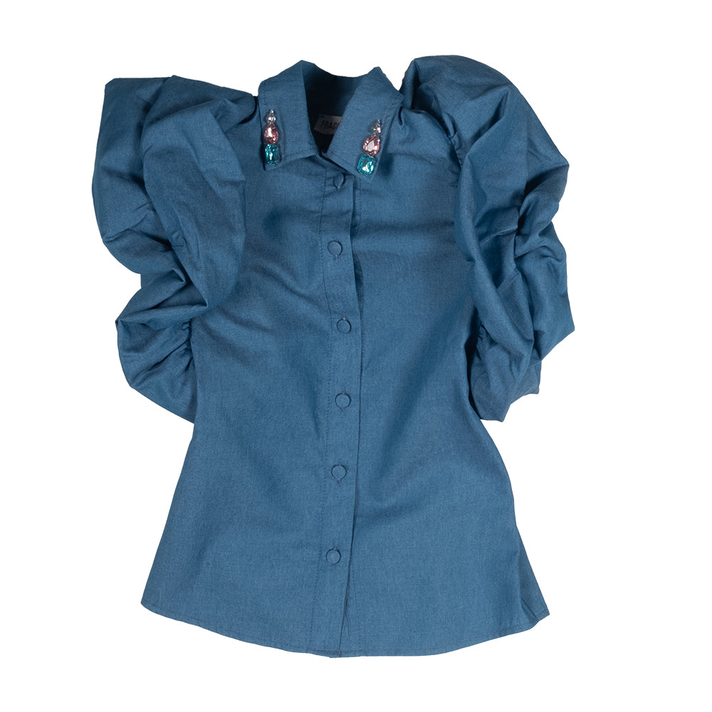 
Blusa elegante della Linea Abbigliamento Bambina Fracomina, in jeans, con maniche spalline a far...