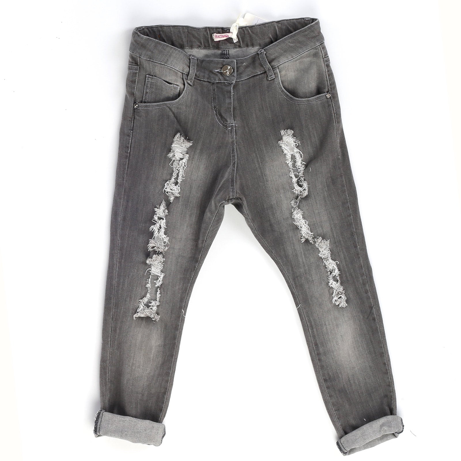 
  Pantalone jeans della linea abbigliamento bambina Fracomina Mini, con cavallo basso
  e strapp...