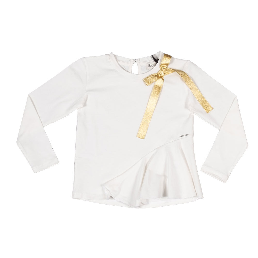 
Maglietta della Linea Abbigliamento Bambina Fracomina, con nastrino dorato applicato su un lato....