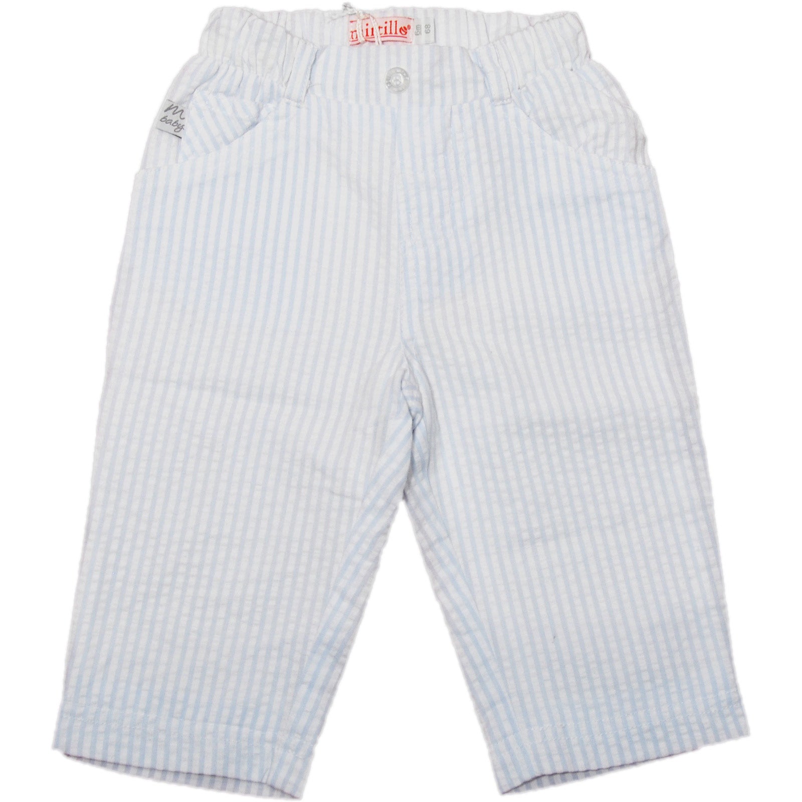 
  Pantalone dellla linea abbigliamento bambino Mirtillo a sacchetto in cotone rigatino, bianco e...