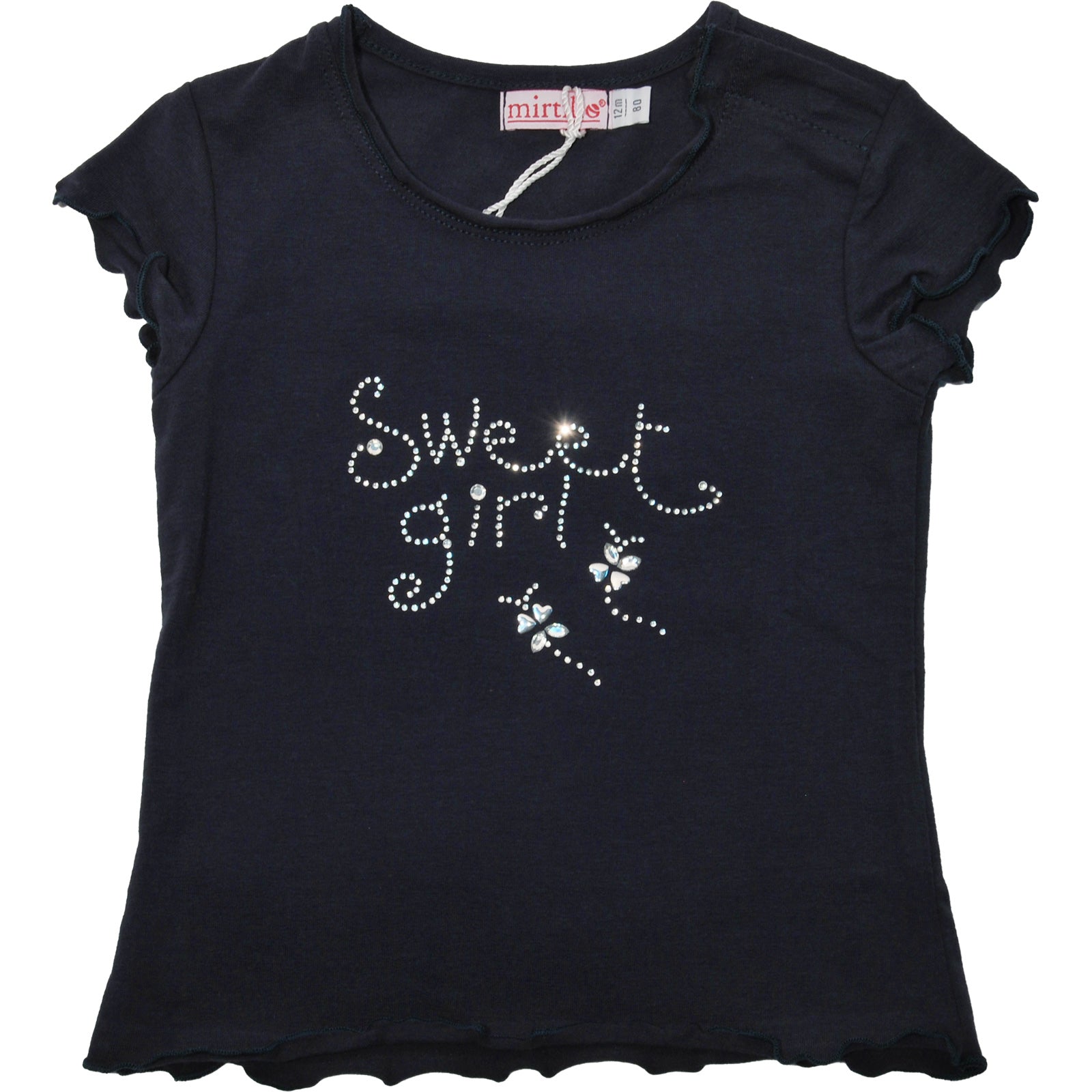 
  T-shirt a manica corta della linea abbigliamento bambina Mirtillo, elegante con
  applicazione...