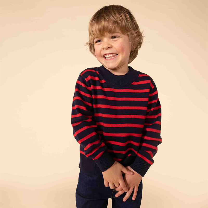 
Maglione iconico della Linea Abbigliamento Bambino Petit Bateau a righe in tricot di lana e coto...