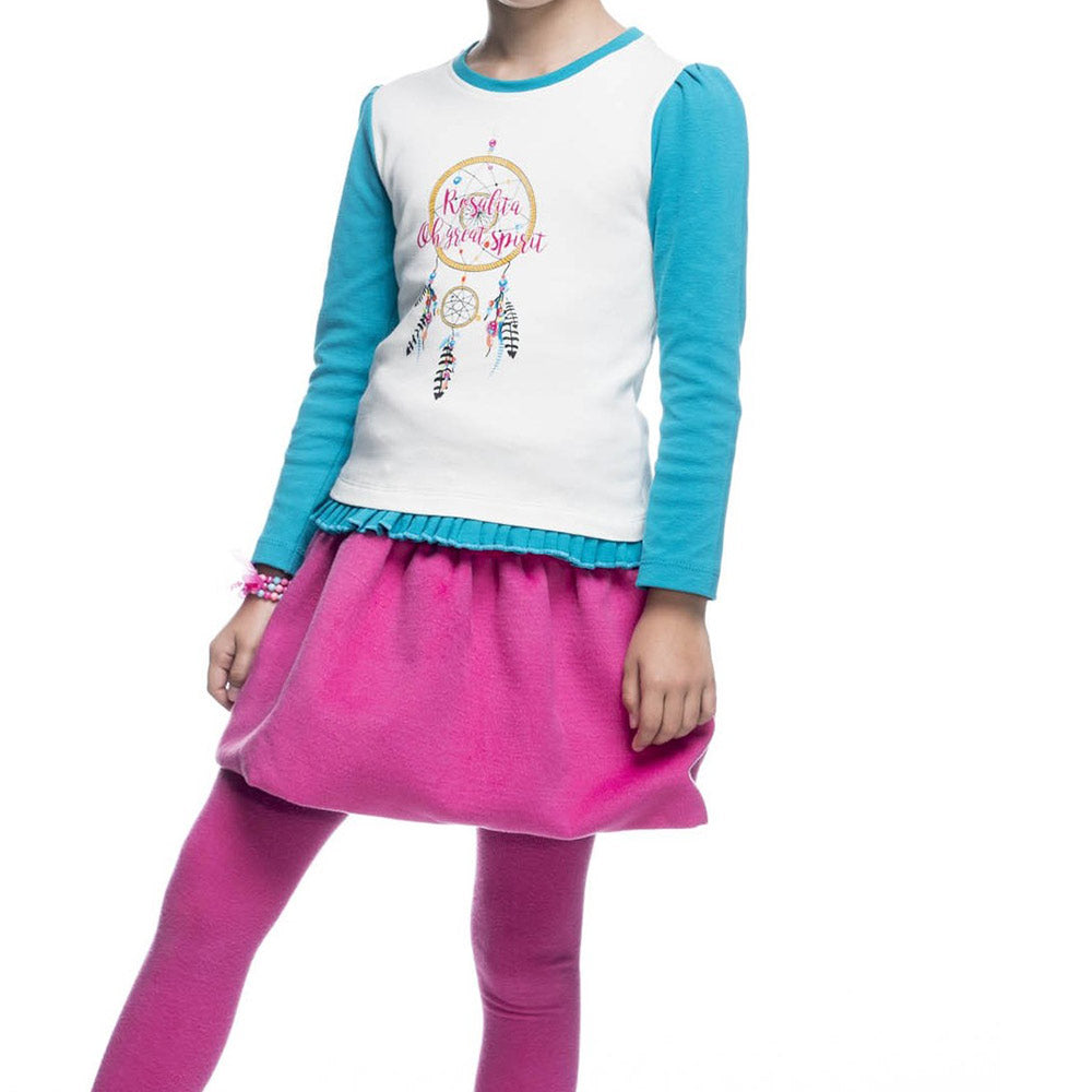 
  Set della linea abbigliamento bambina Rosalita Senioritas. T-shirt con stampa colorata
  sul d...