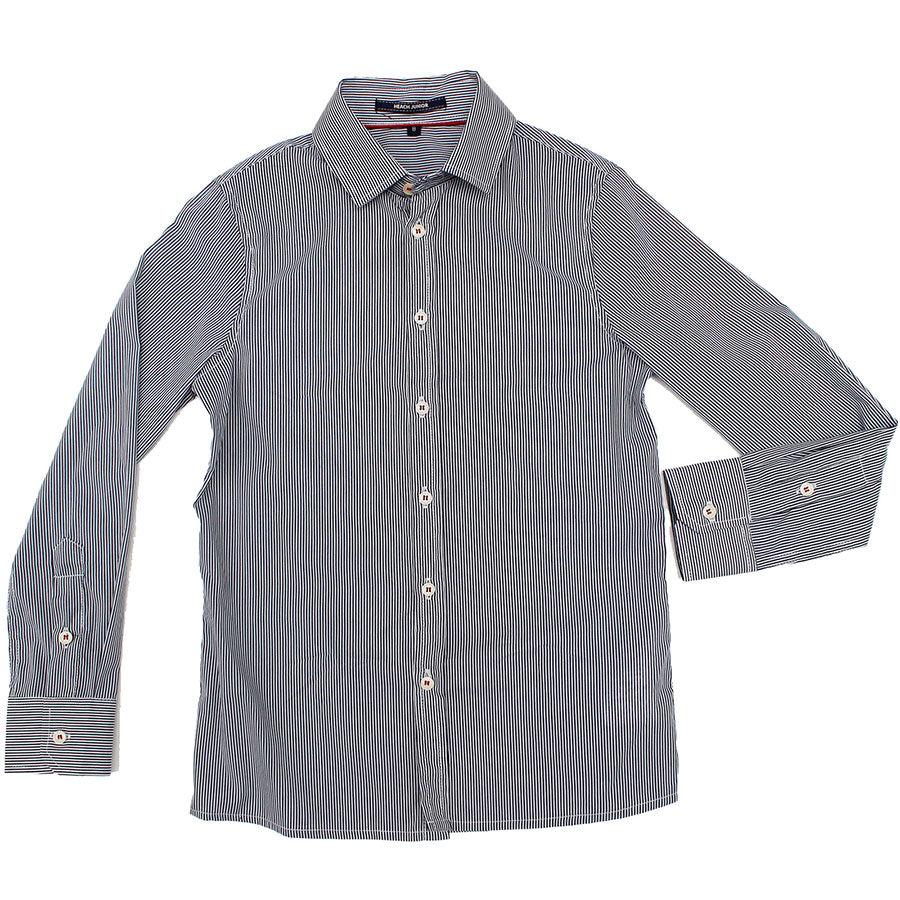 
  Camicia della linea abbigliamento bambino Silvian Heach a bastoncino fondo bianco righe blu; t...