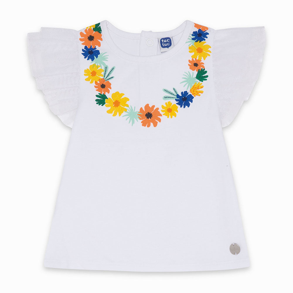 
  T-shirt della Linea Abbigliamento Bambina Tuc Tuc con maniche in toulle e disegni
  colorati s...