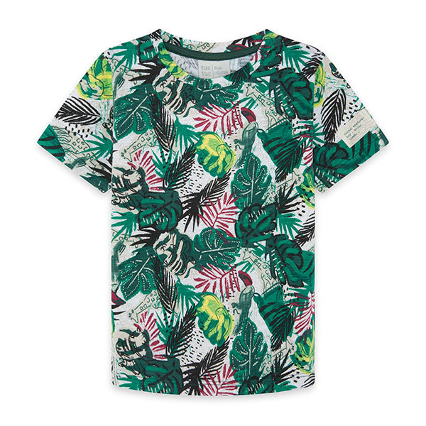 
  T-shirt della Linea Abbigliamento Tuc Tuc, collezione Jungle Street, con fantasia
  tropicale ...
