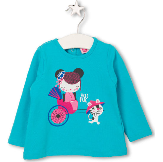 
  T-shirt della linea abbigliamento bambina Tuc Tuc a tinta unita con serigrafia multicolor
  su...
