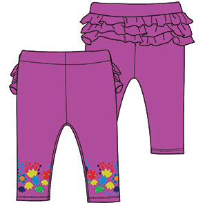Leggins della linea abbigliamento bambina Tuc Tuc, con stampa multicolor su fondo viola, riccetti...