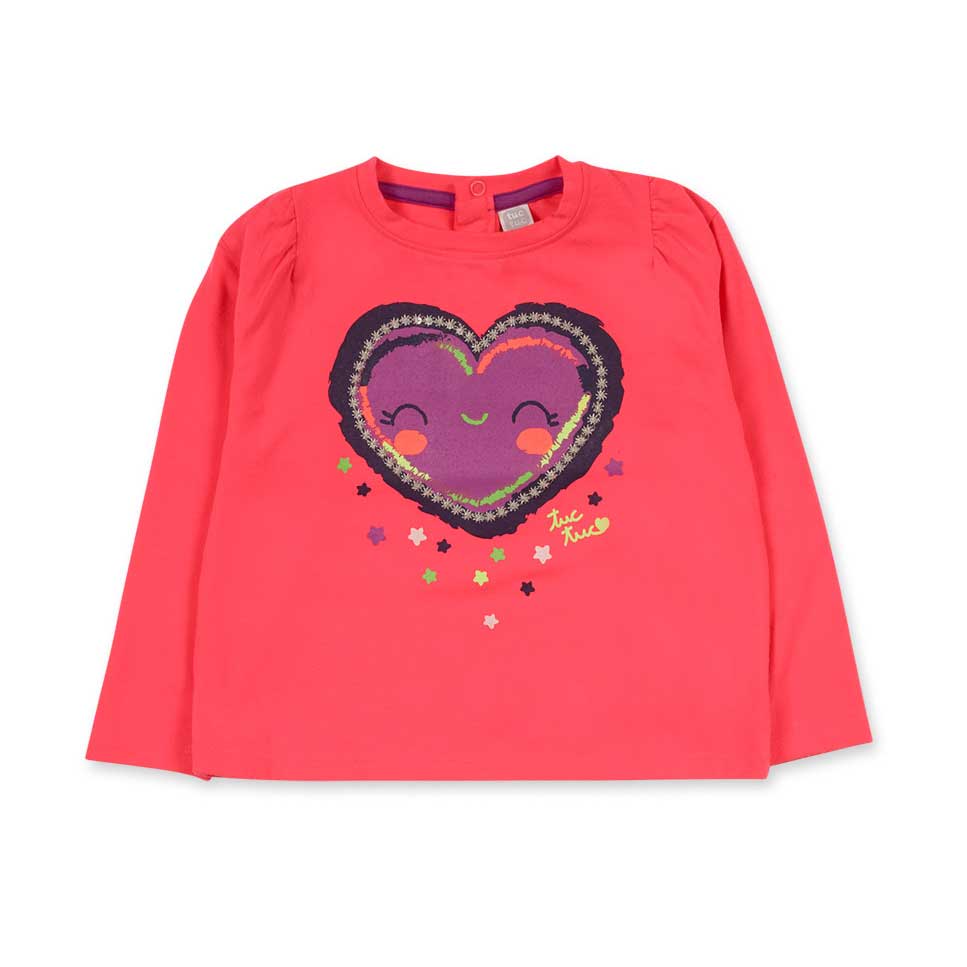 Maglietta della Linea Abbigliamento Bambina Tuc Tuc, in colore fluo con stampa a forma di cuore s...