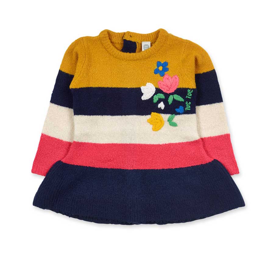 
Abitino della Linea Abbigliamento Bambina Tuc Tuc, in maglia con fantasia a righe e ricami color...